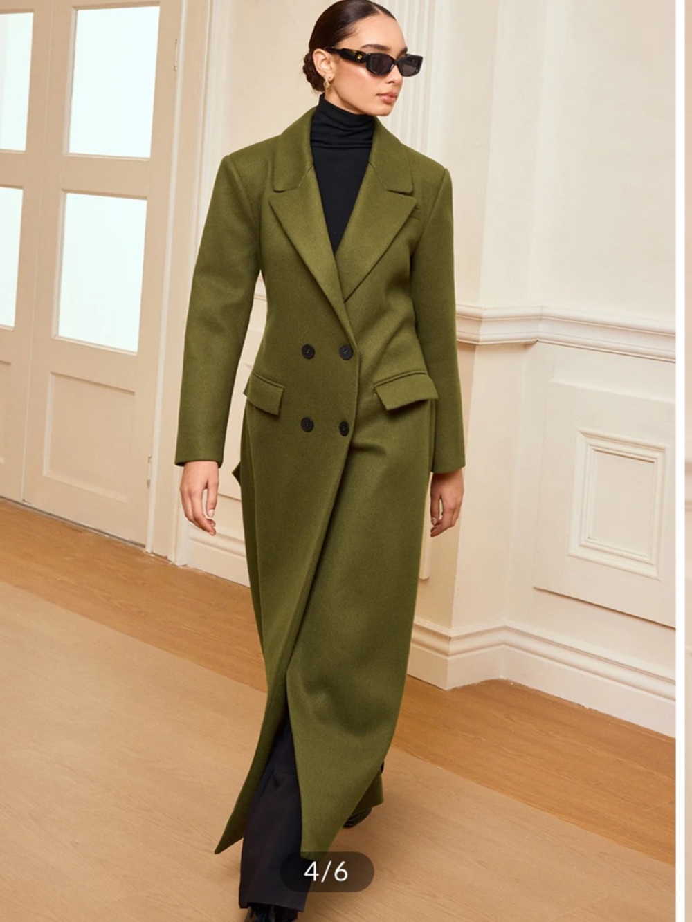 Commense Olive Green Belted Long Coat